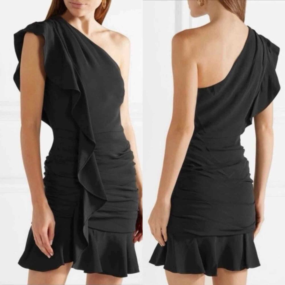 Veronica Beard Kingston One Shoulder Ruffle Mini Dress Black Sz 8